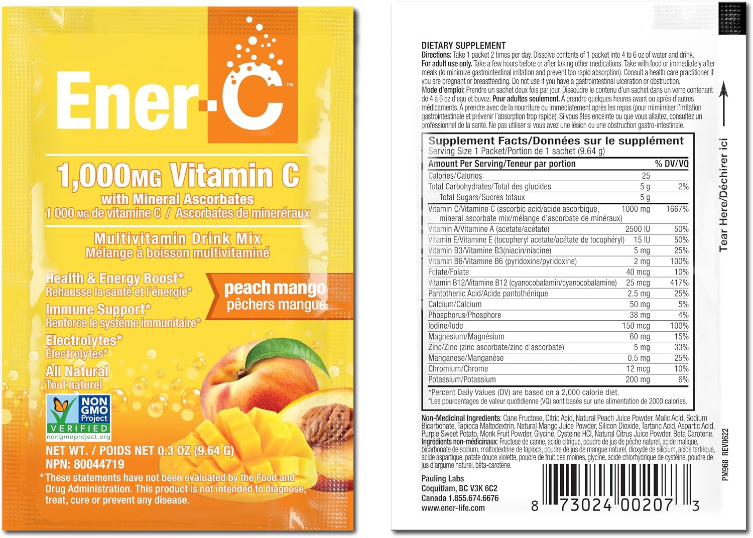 Ener-C Multivitamin Drink Mix - Healthy Energy Peach Mango (60 Sobres)