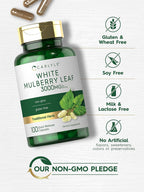 Carlyle Extracto de Hoja de Morera | 100 Cápsulas | Suplemento Herbal No-GMO y Sin Gluten