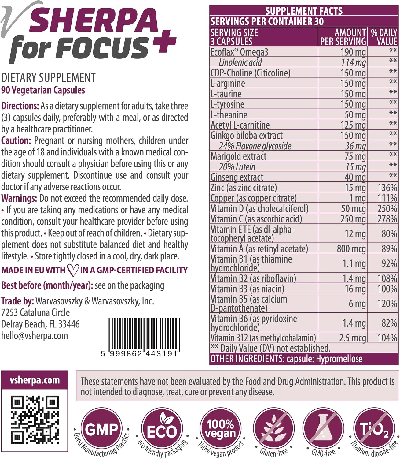 for Focus+ Premium Nootrópico – 90 Cápsulas Veganas