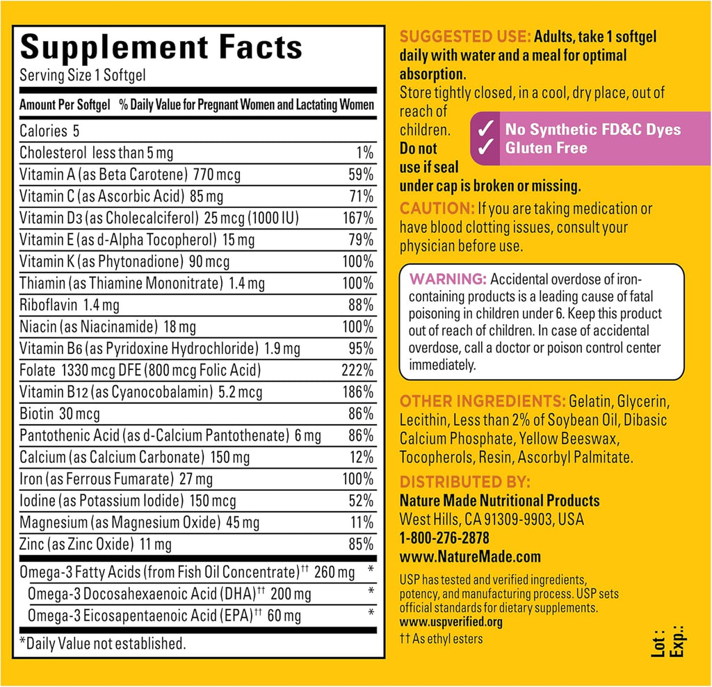 Nature Made Vitaminas Prenatales con Ácido Fólico y DHA, 110 Cápsulas Blandas
