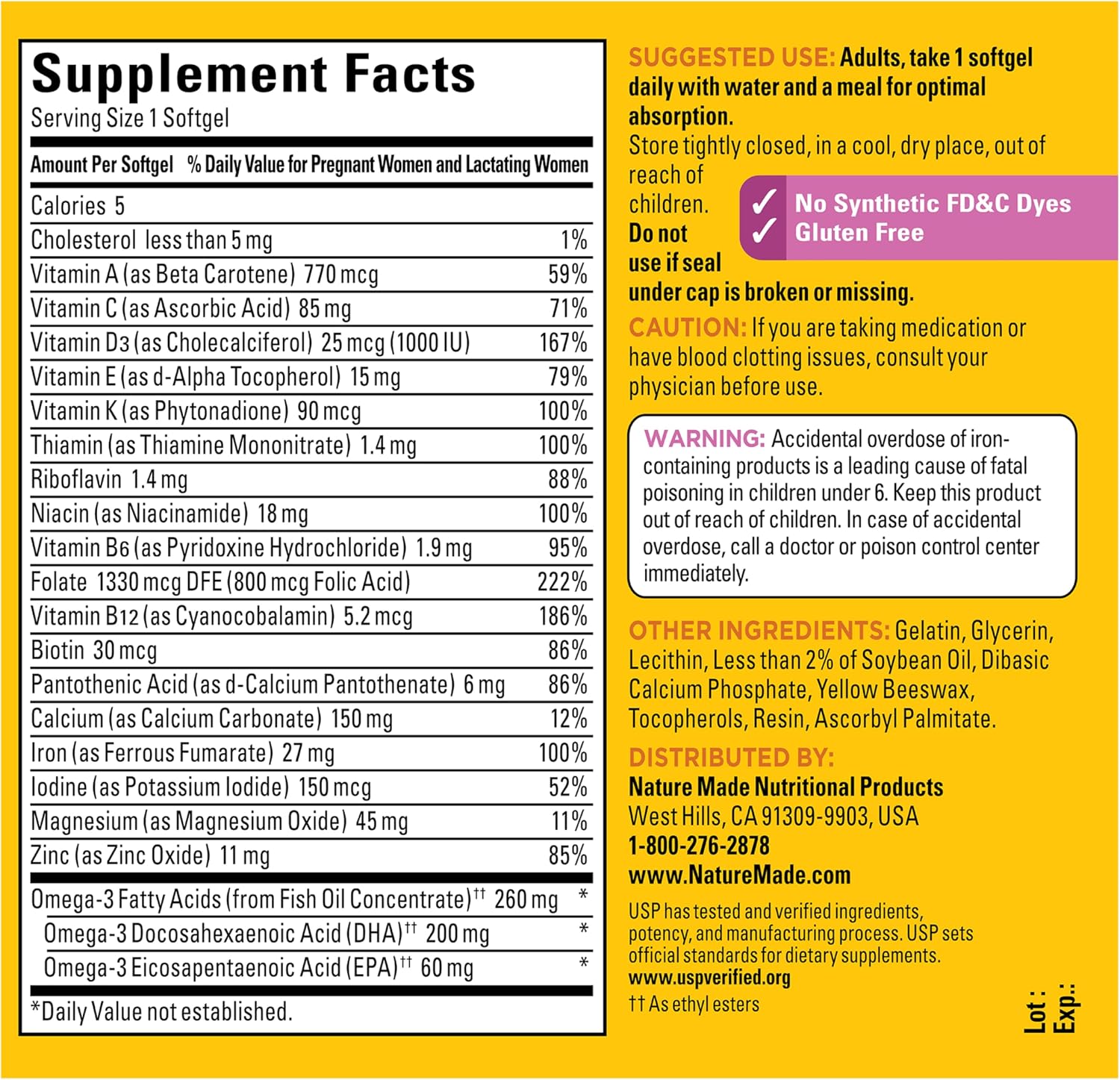 Nature Made Vitaminas Prenatales con Ácido Fólico y DHA, 110 Cápsulas Blandas