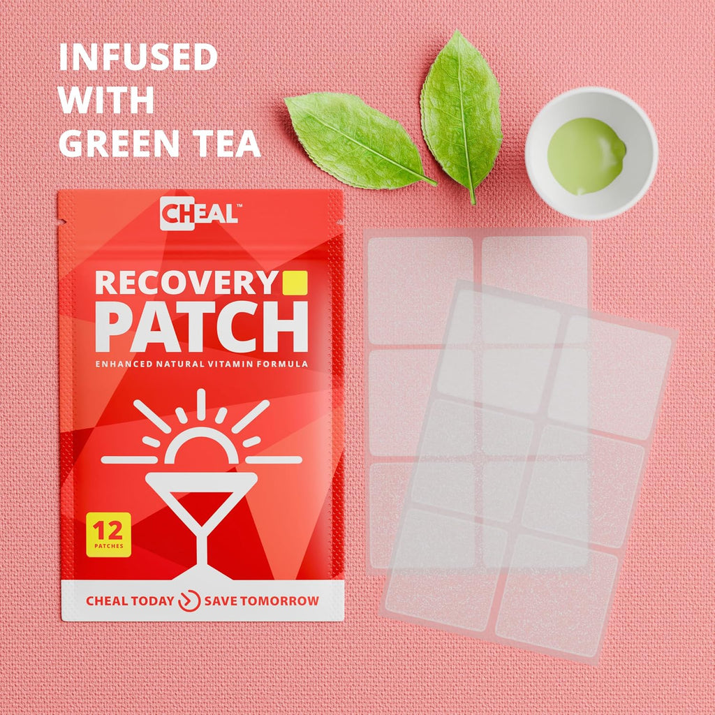 CHEAL Party Recovery Patches - 12 Parches - Recuperación Post-Fiesta - Complejo B - 100% Natural - Transparente e Impermeable