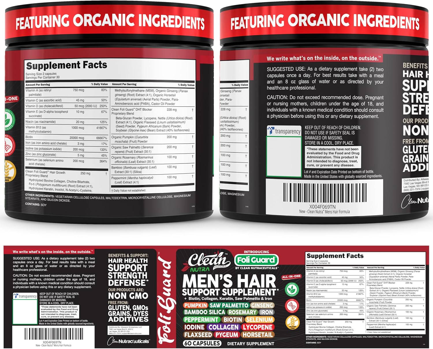 Suplemento Capilar para Hombres con Biotina, Colágeno y Saw Palmetto
