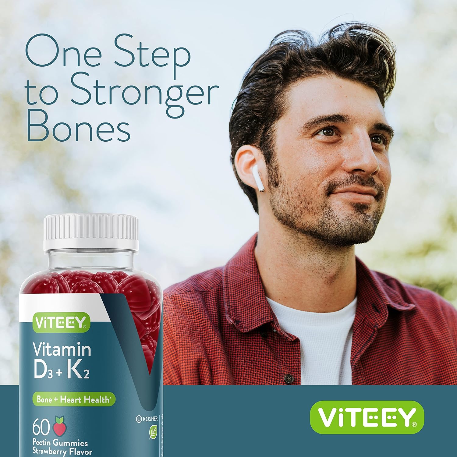 Viteey Gomitas de Vitamina D3 y K2 - 1000 UI D3 + 100 mcg K2 - 60 unidades