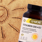 U-MORE - 1000 IU Vitamina D3 & K2 (Menaquinona 7) - Sin Azúcar - 60 Cápsulas Blandas