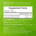 Vitamina K2 600mcg con MK-7 y MK-4, 180 Cápsulas de Aceite de Coco