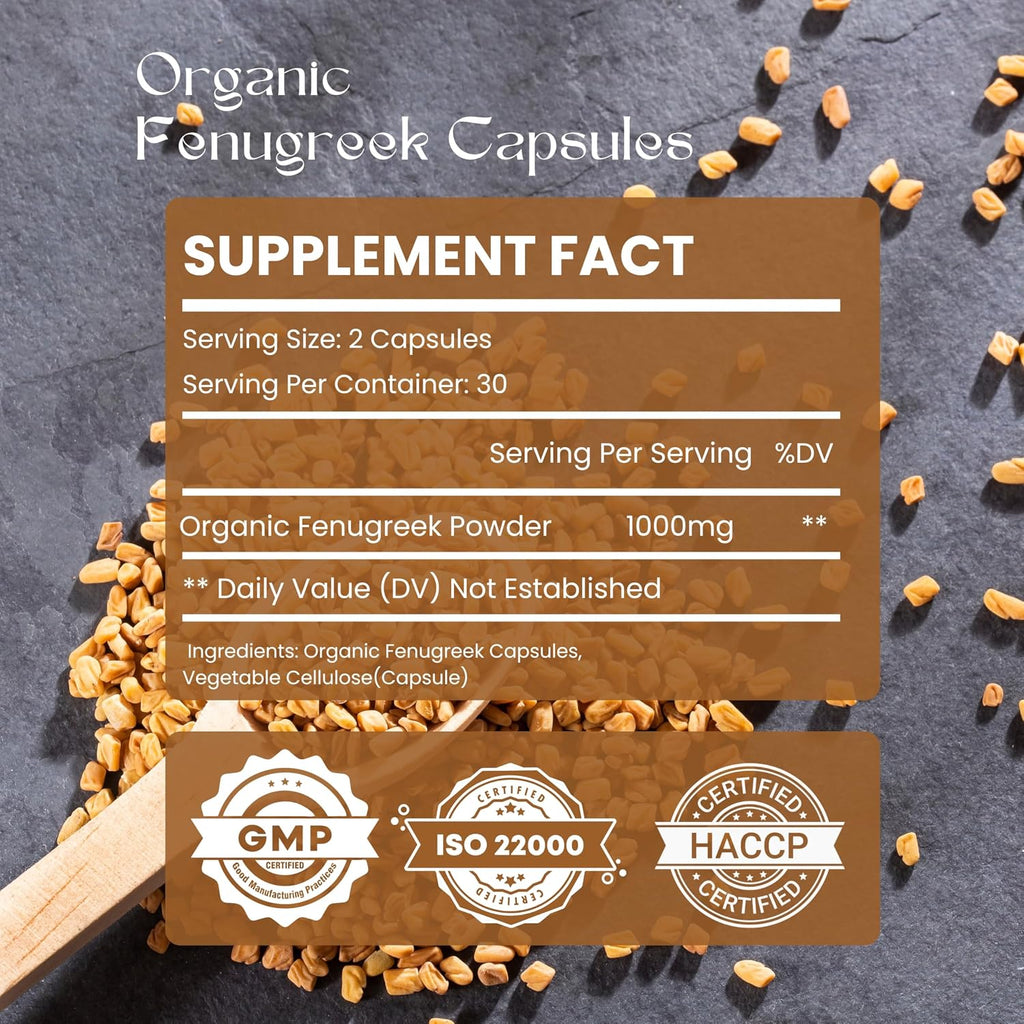 Hebhac Herbs Fenogreco en Cápsulas para Mujeres (60 Cápsulas) – 1000 mg – Complemento Alimenticio para la Lactancia