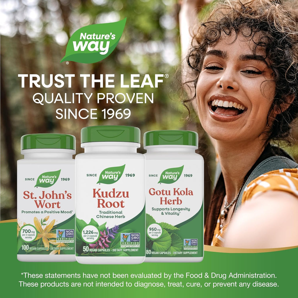 Nature's Way Raíz de Kudzu, 1226 mg por ración (2 cápsulas), 50 Cápsulas Veganas