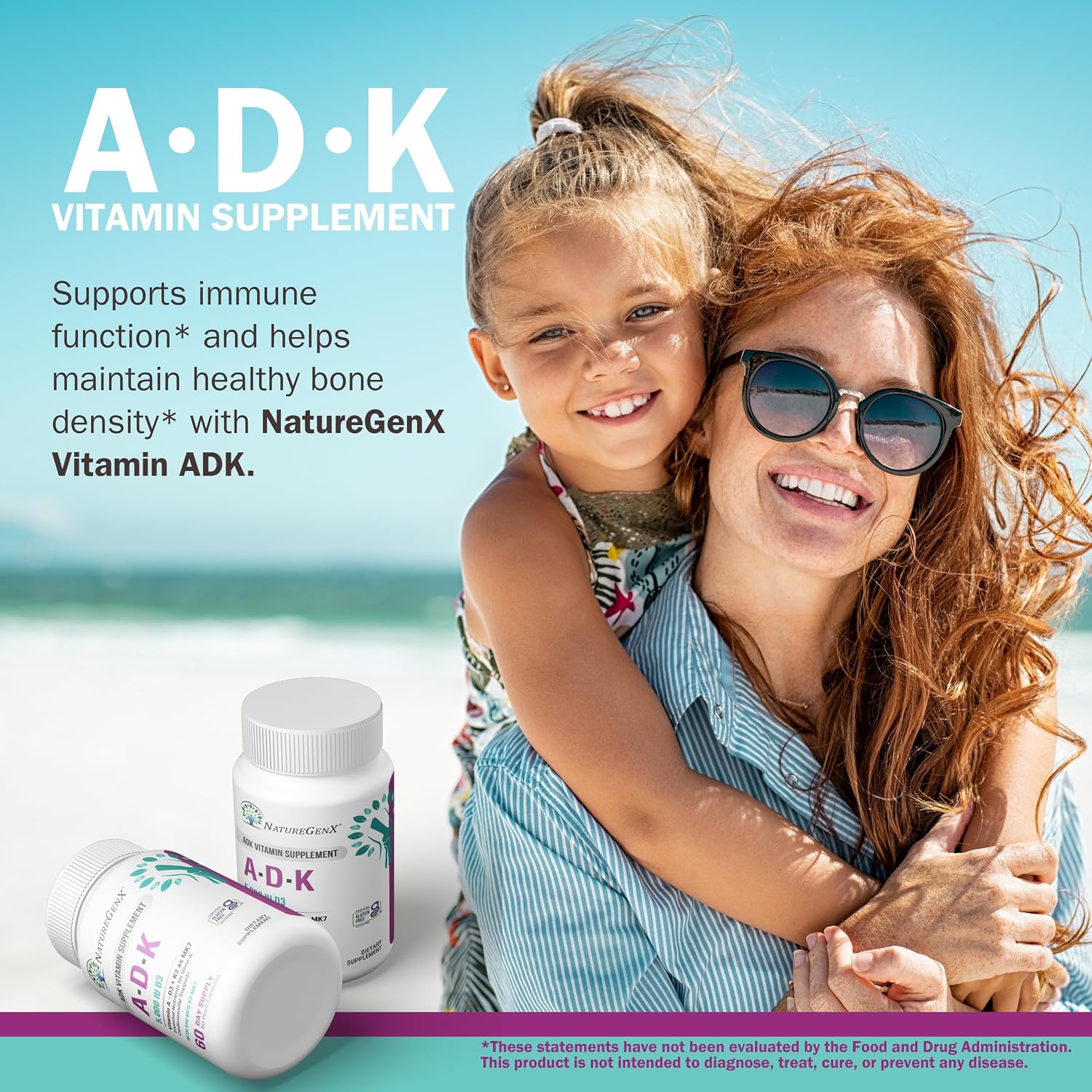 NatureGenX ADK Vitamin Supplement – Vitamins A, D3 & K2 MK-7 for Bone Health & Calcium Absorption – Gluten-Free, Non-GMO, Soy-Free – 120 Capsules, 2-Pack (4-Month Supply)