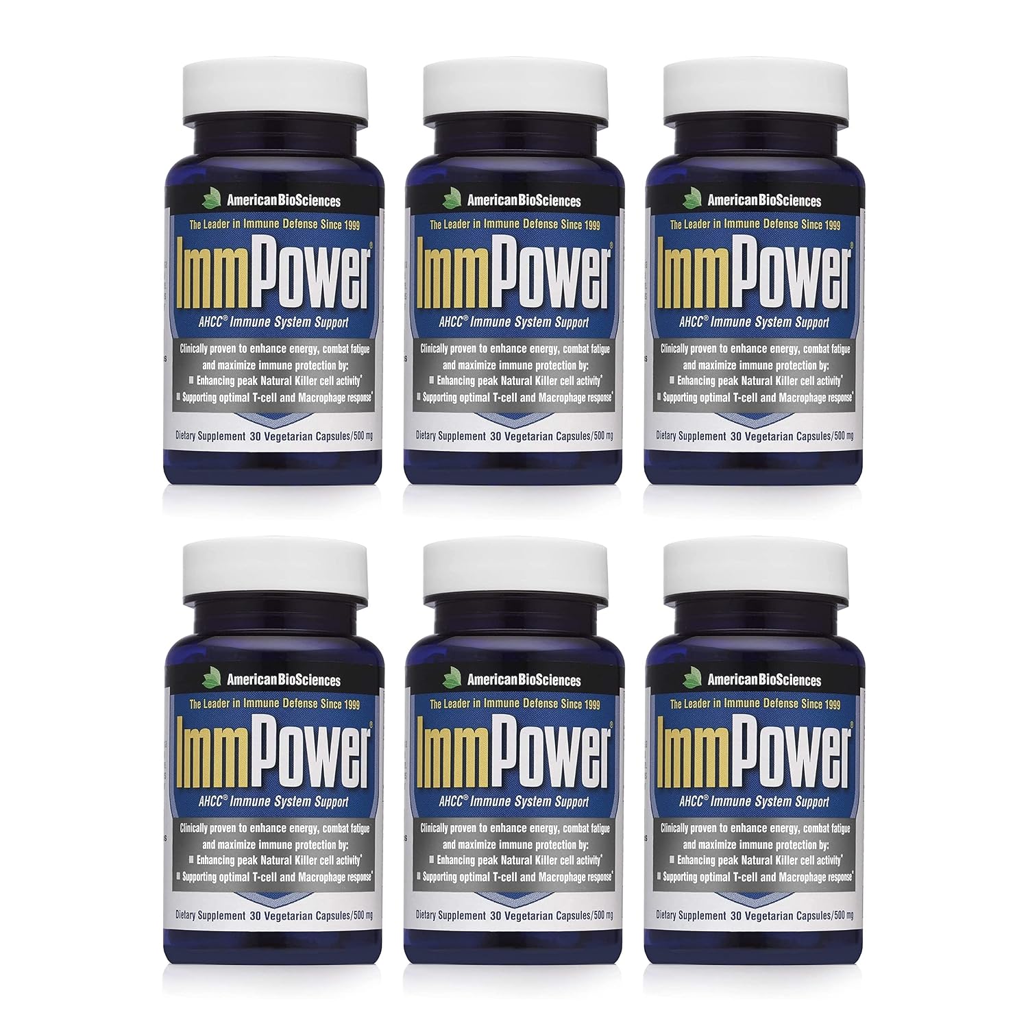 ImmPower AHCC Mushroom Supplement 6-Pack, 30 Vegetable Capsules, 500 mg