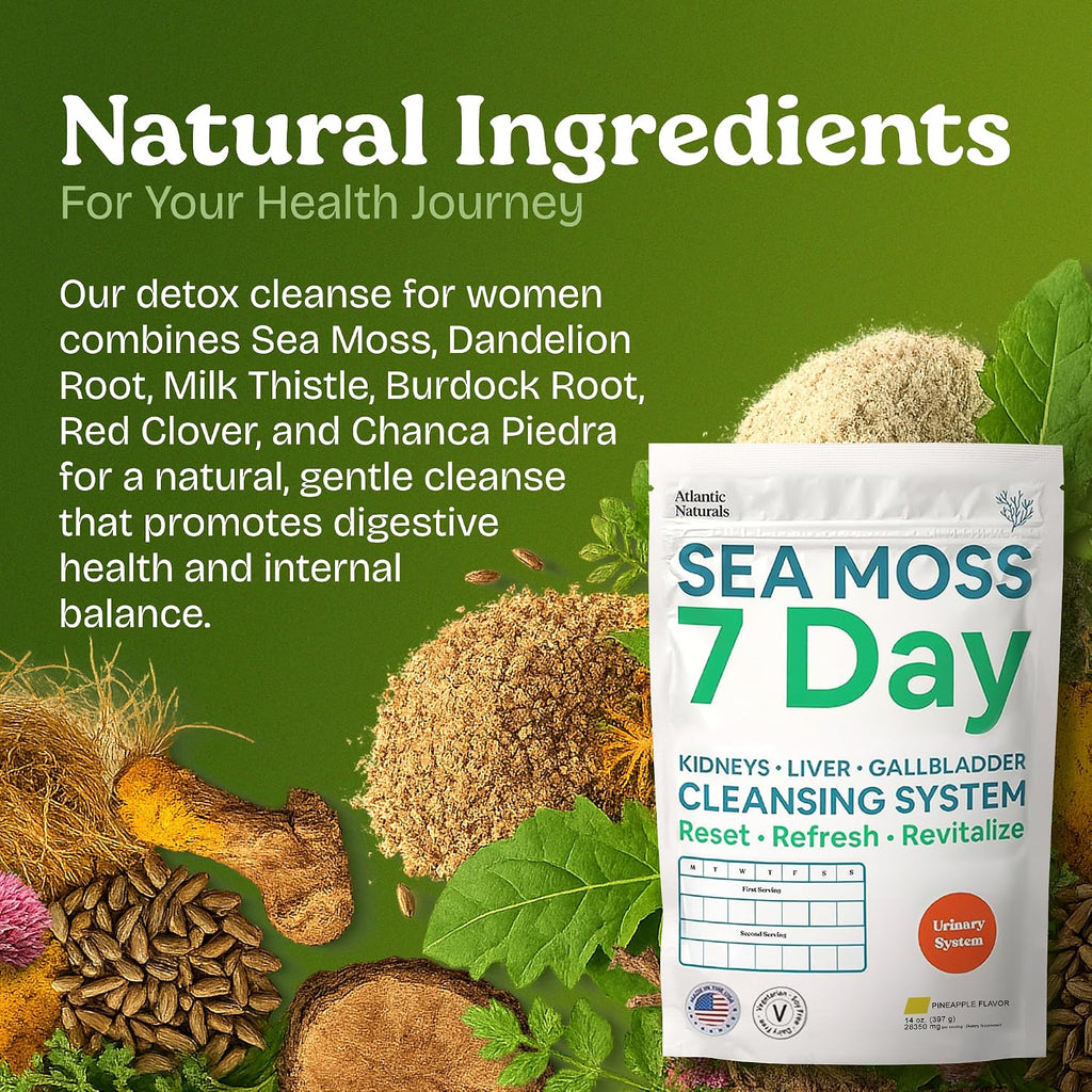 Atlantic Naturals Sea Moss 7 Day Detox - Depuración Natural de Hígado, Vesícula y Riñones - Sabor Piña (397g)