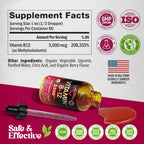 Vitamina B12 Orgánica Gotas Sublinguales - 5000 mcg Metilcobalamina Vegano - 60 ml