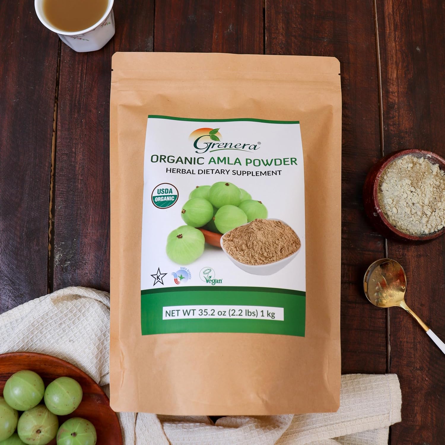 Grenera Organic Amla Powder - Polvo de Grosella India Orgánico USDA - 1 kg