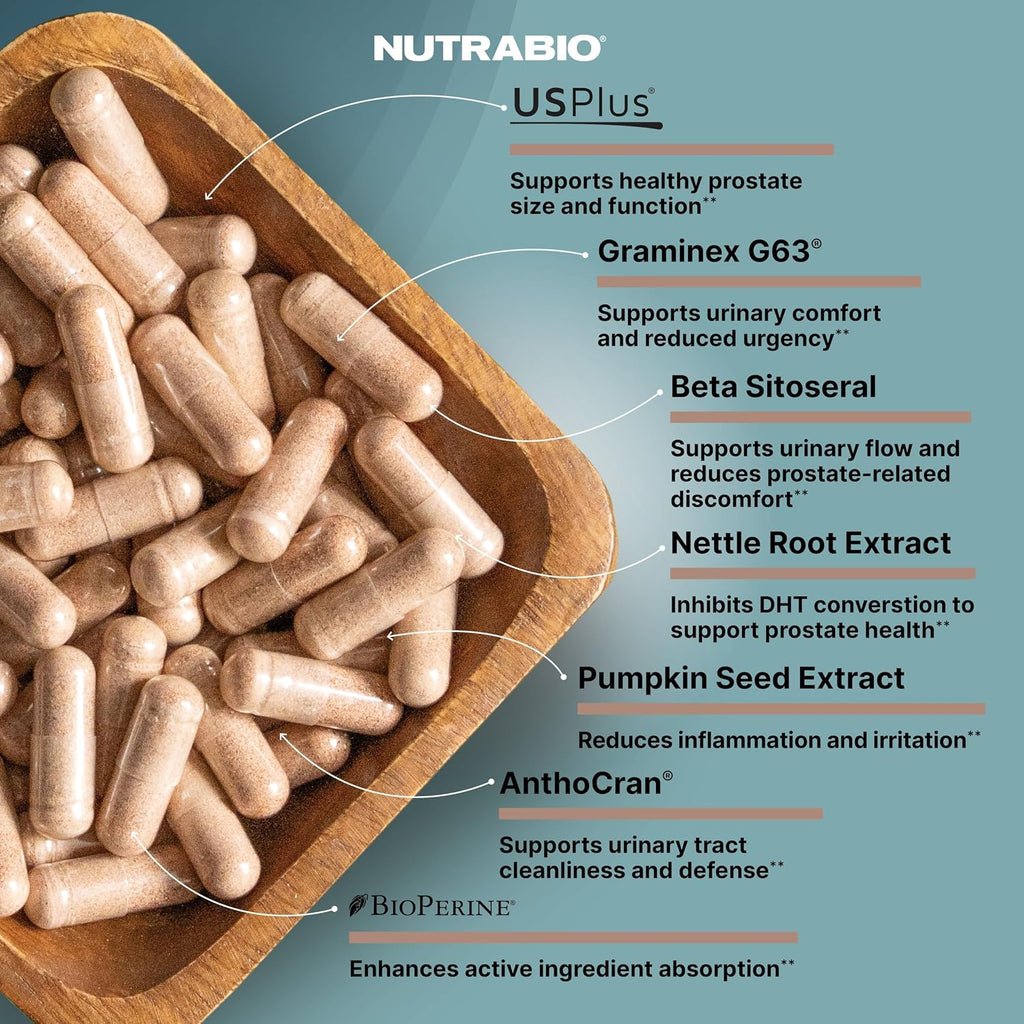 NutraBio Prostate: Advanced Prostate Function Support - Inflammation Defense and Antioxidant Support - 90 Cápsulas