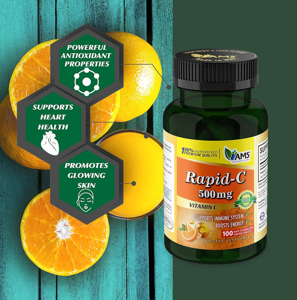 Rapid-C 500mg Vitamina C (2 Paquetes de 100 Comprimidos) - América Medic & Science