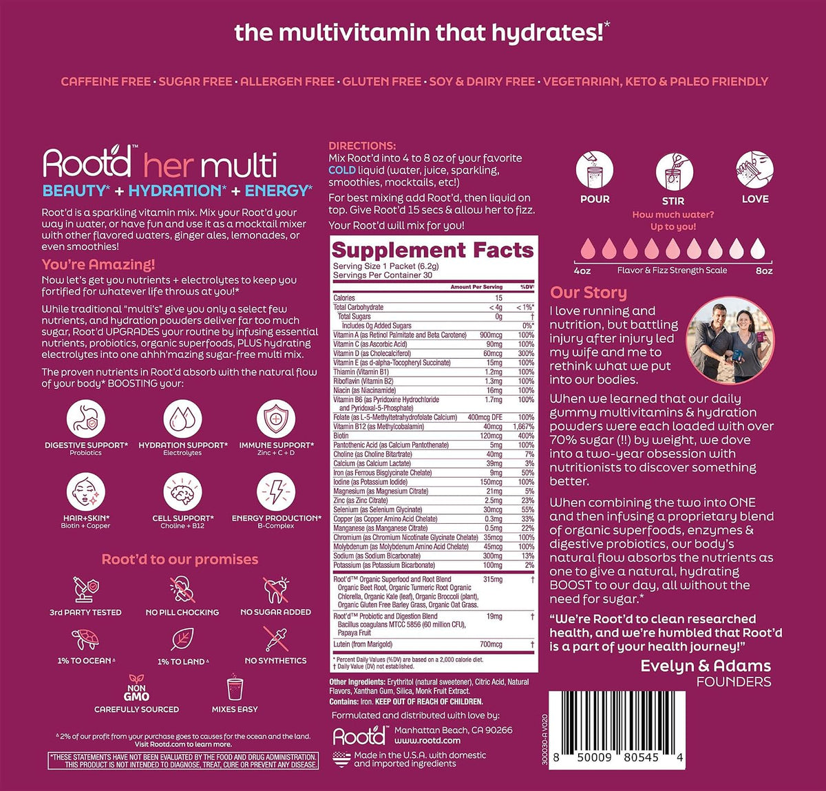 Root'd Multivitamin Powder for Women - 25 Vitaminas y Minerales con 3X Electrolitos, 9 Superalimentos Orgánicos, Probióticos – Image 3