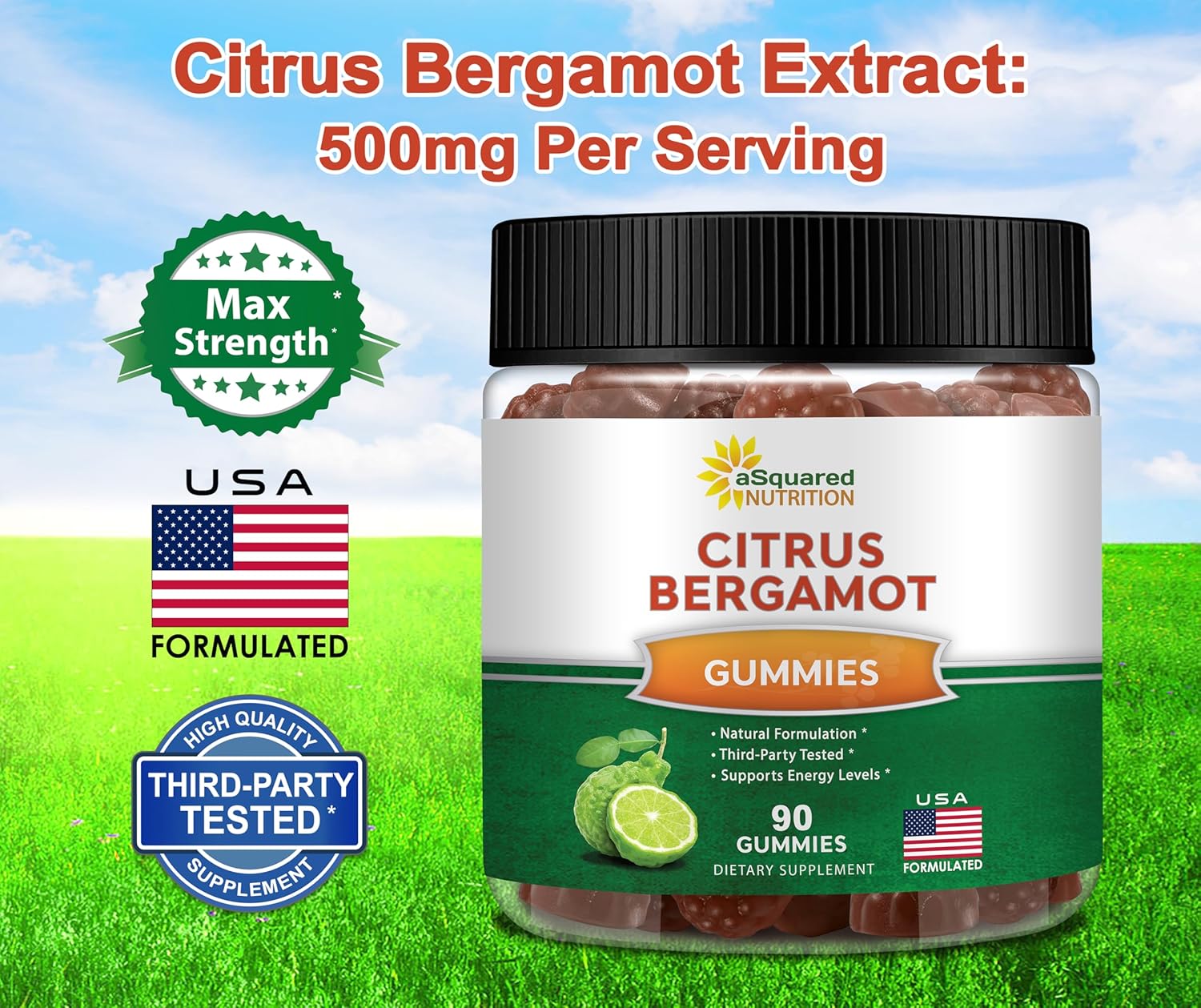 Gominolas de Bergamota Cítrica aSquared Nutrition - 500mg de Extracto por Ración - Alternativa Pura en Gominola a Cápsulas y Pastillas