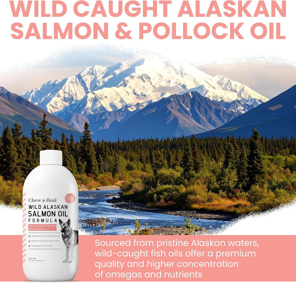Aceite de Salmón Salvaje de Alaska para Perros - 473 ml - Omega 3, EPA, DHA, Vitamina D