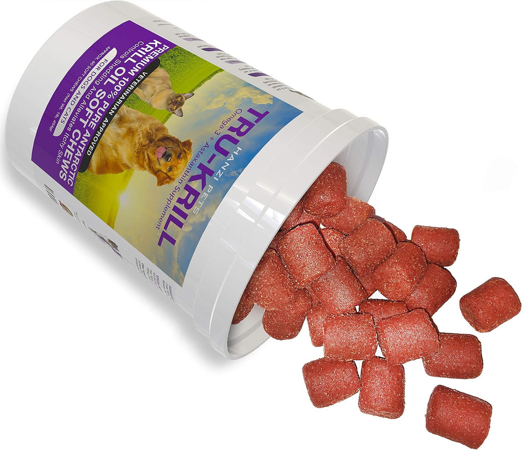 Premium Antarctic Krill Oil Chews for Dogs | Omega 3, Astaxanthin & Vitamin E | 60 Count