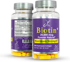 JE Natural Biotina para Cabello, Piel y Uñas, 20.000 μg, con Vitamina C y Colágeno, 60 Cápsulas