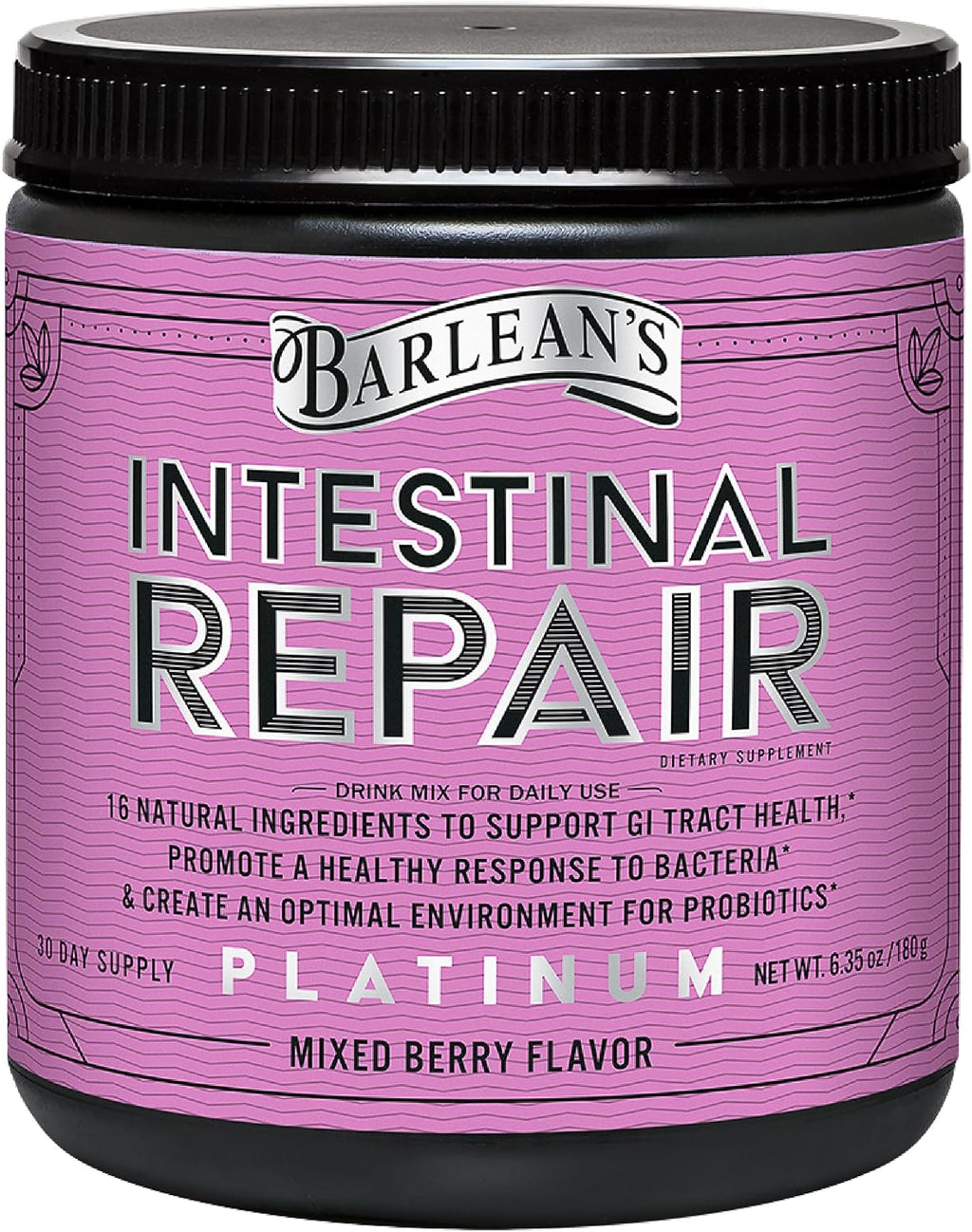 Barlean's Polvo de Salud Intestinal, Mezcla de Fibras y Apoyo Digestivo, Sabor Bayas Mixtas, 180g