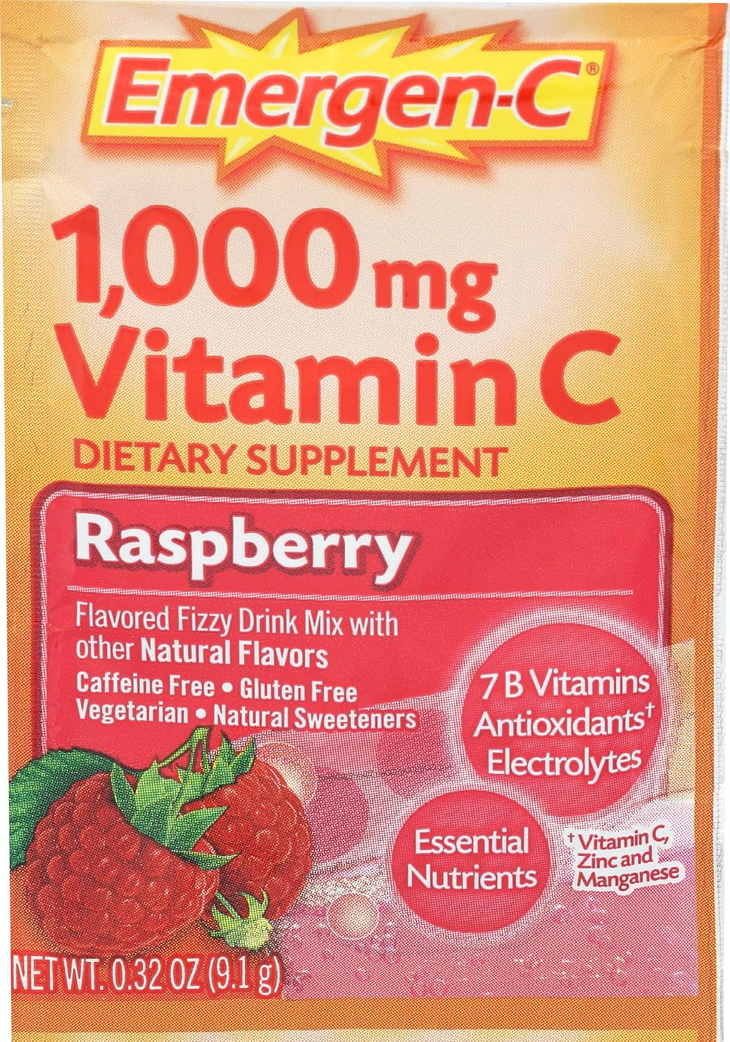 Alacer Emergen-C Frambuesa - Sobre de Vitamina C Efervescente, 0.32 oz