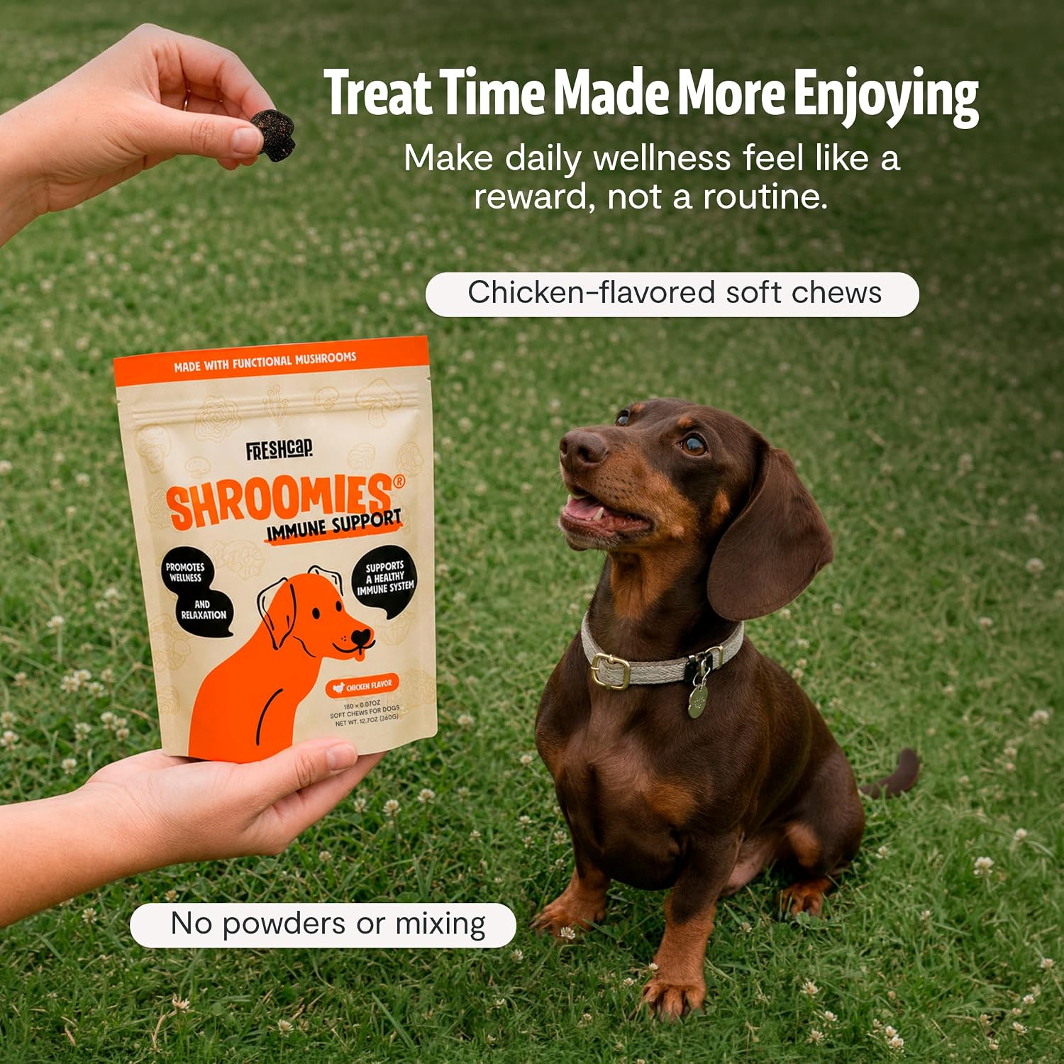 FreshCap Shroomies: Suplemento de setas para perros, 180 uds