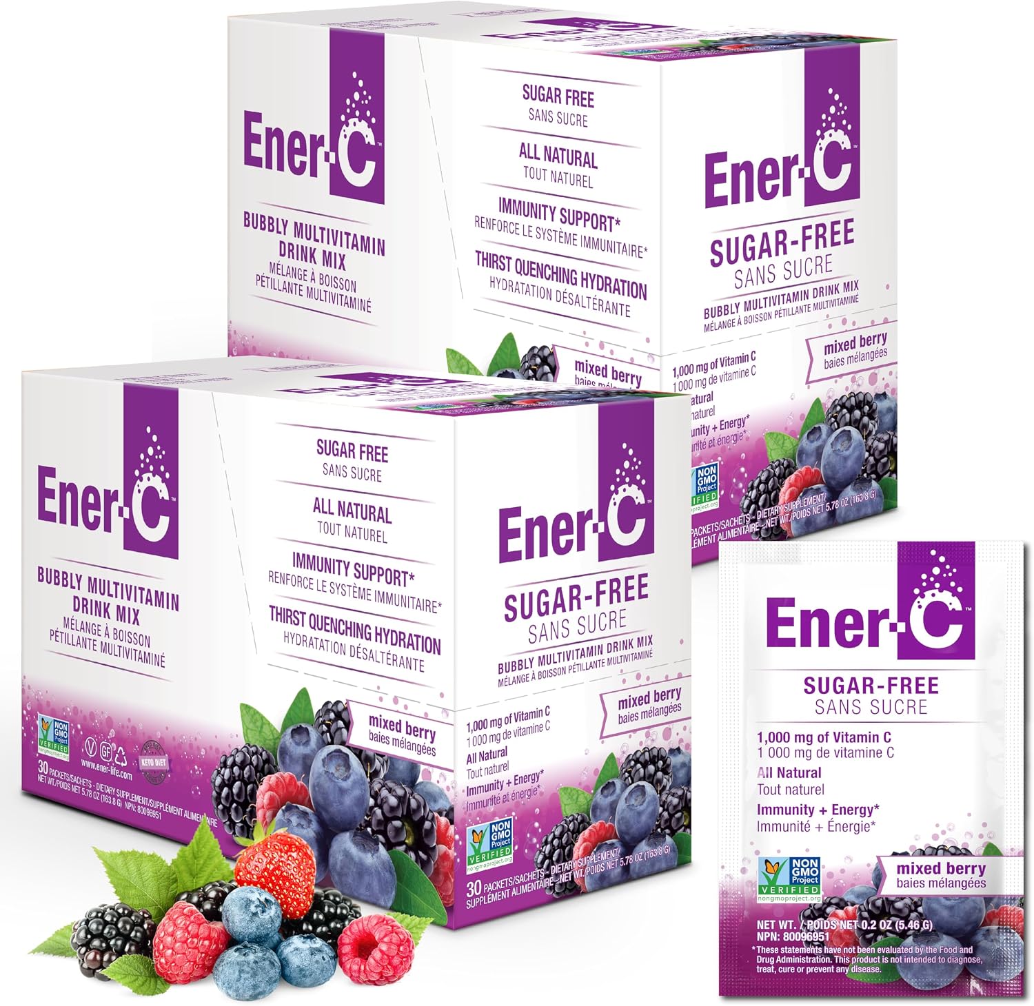 Ener-C Sugar Free Multivitamin Drink Mix - 30 Sobres, Sabor Frutos Rojos