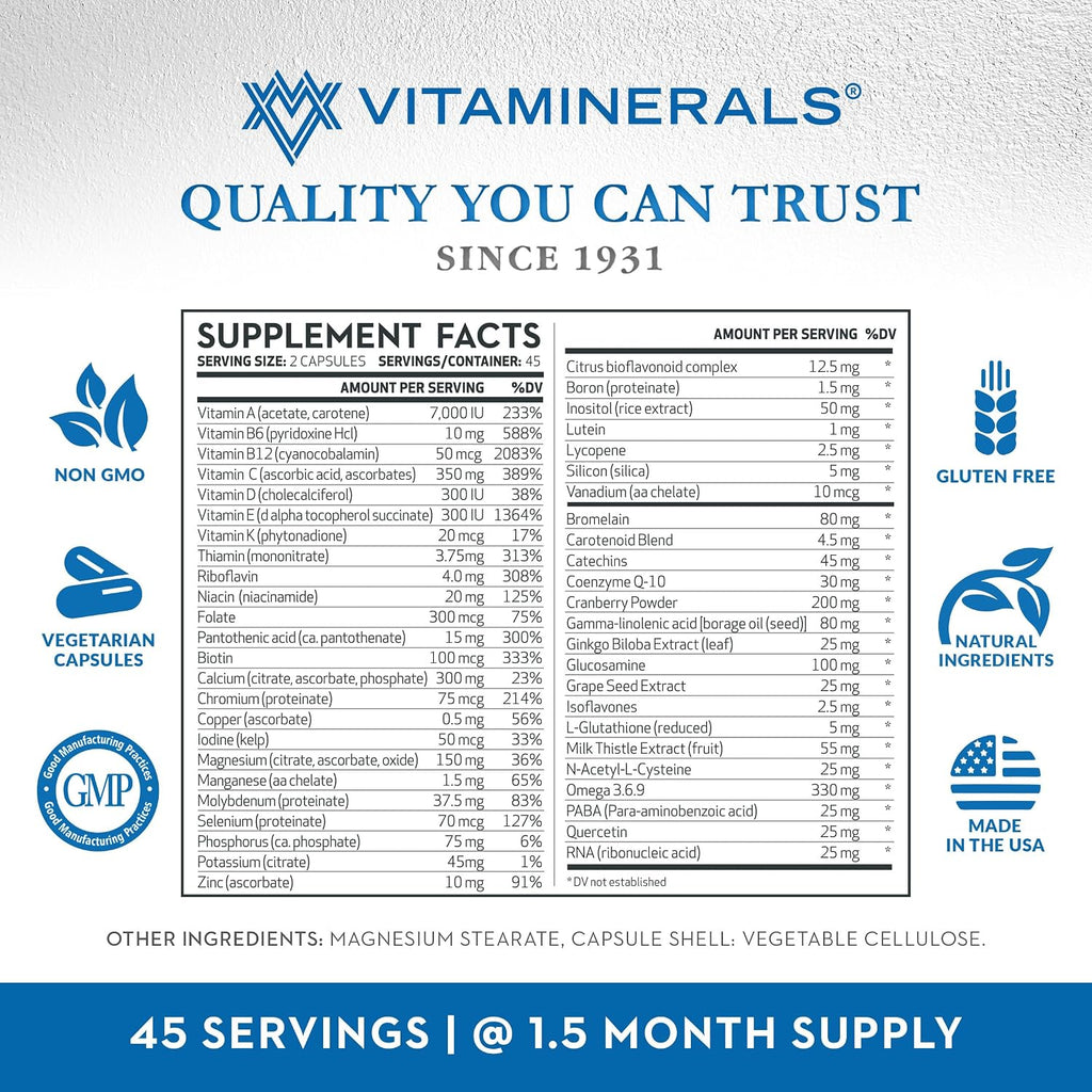 Vitaminerals CombAdult Fórmula Completa de Vitaminas y Minerales | No-GMO | Cápsulas Vegetales (90)