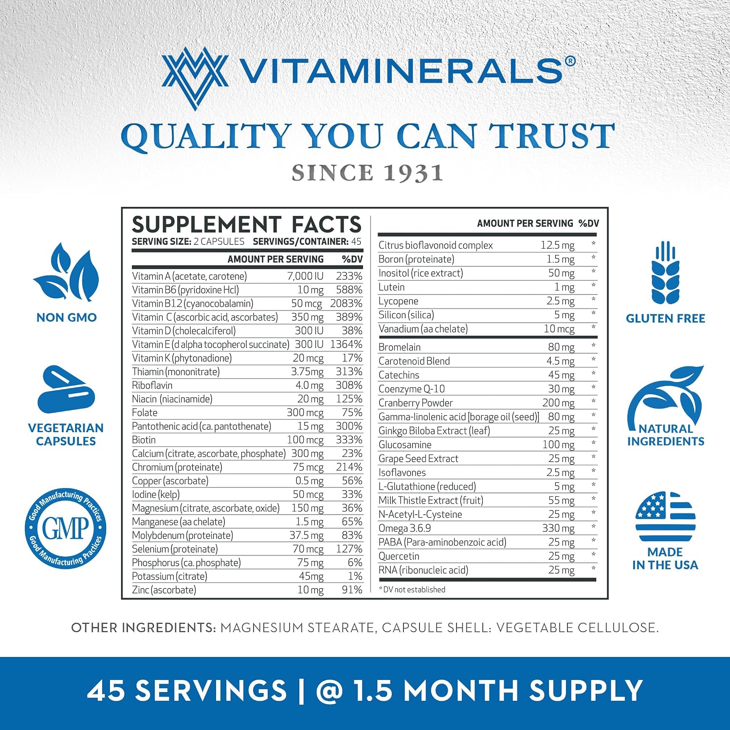 Vitaminerals CombAdult Fórmula Completa de Vitaminas y Minerales | No-GMO | Cápsulas Vegetales (90)