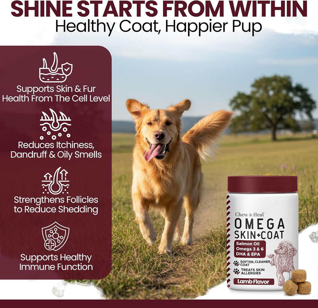 Aceite de Salmón para Perros - Snacks Blandos Omega 3 para Piel y Pelaje - 180 Snacks (Sabor Cordero)