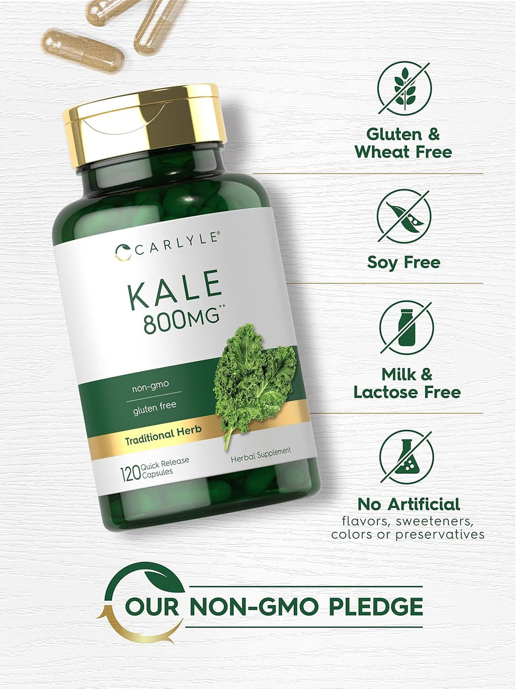 Carlyle Suplemento de Kale | 120 Cápsulas | Extracto de Hoja | Sin Gluten y No-GMO