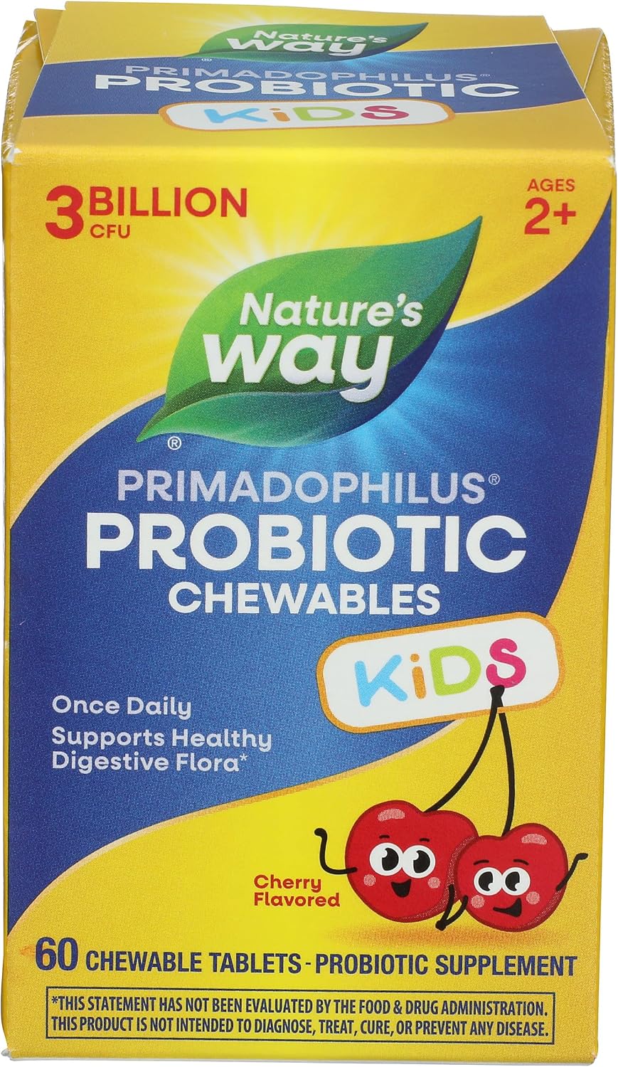 Nature's Way Primadophilus Probiótico Masticable para Niños, 60 Comprimidos Sabor Cereza