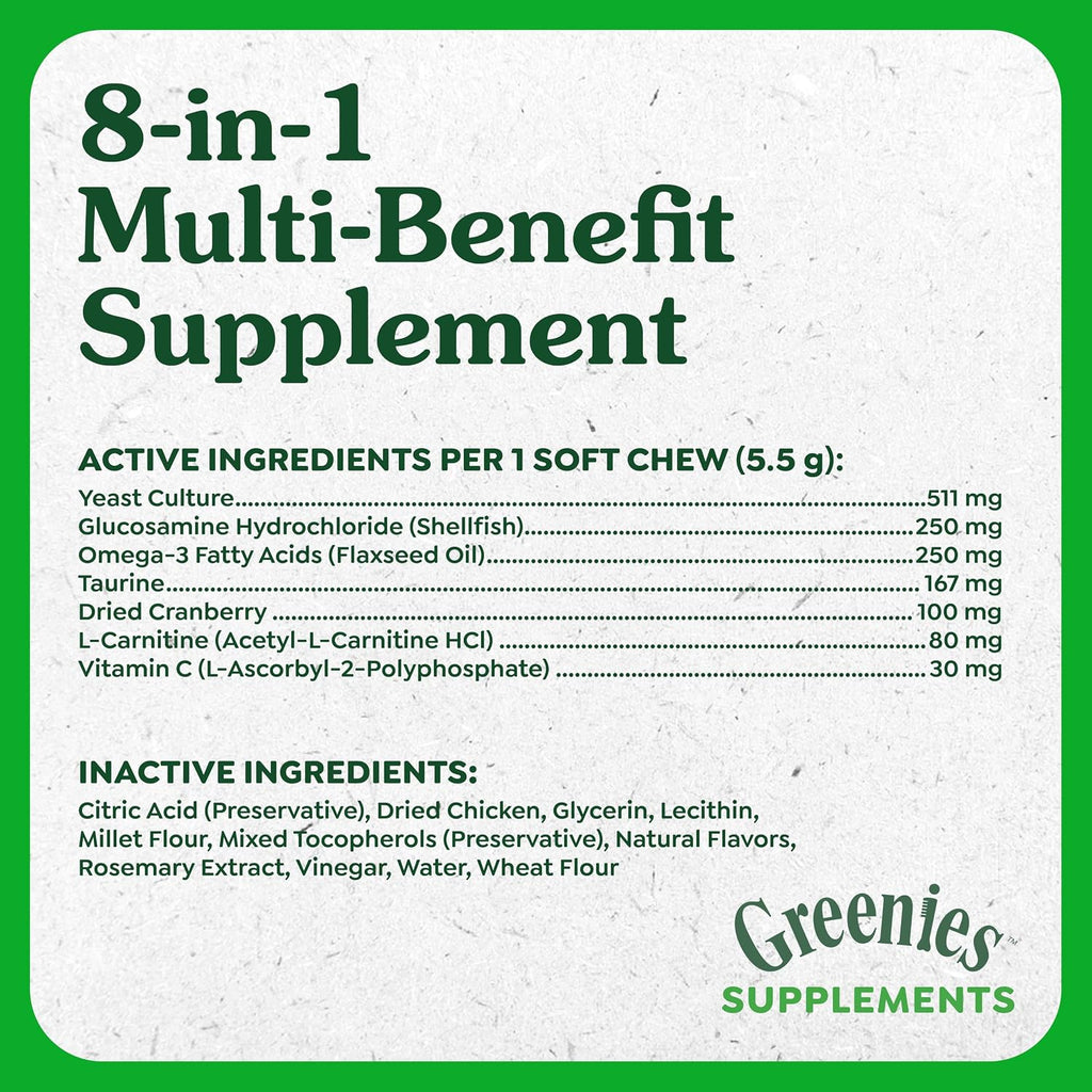 Greenies Suplementos blandos 8-en-1 Multi-Beneficio para perros, sabor pollo, 40 unidades
