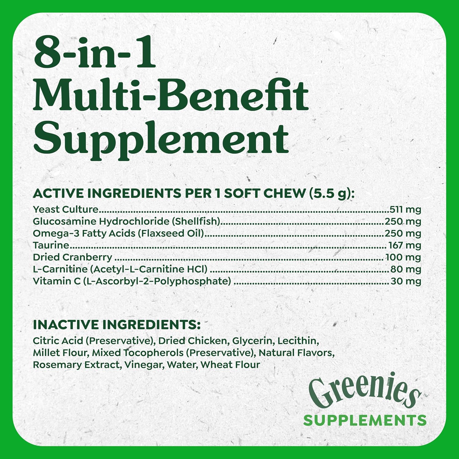 Greenies Suplementos blandos 8-en-1 Multi-Beneficio para perros, sabor pollo, 40 unidades