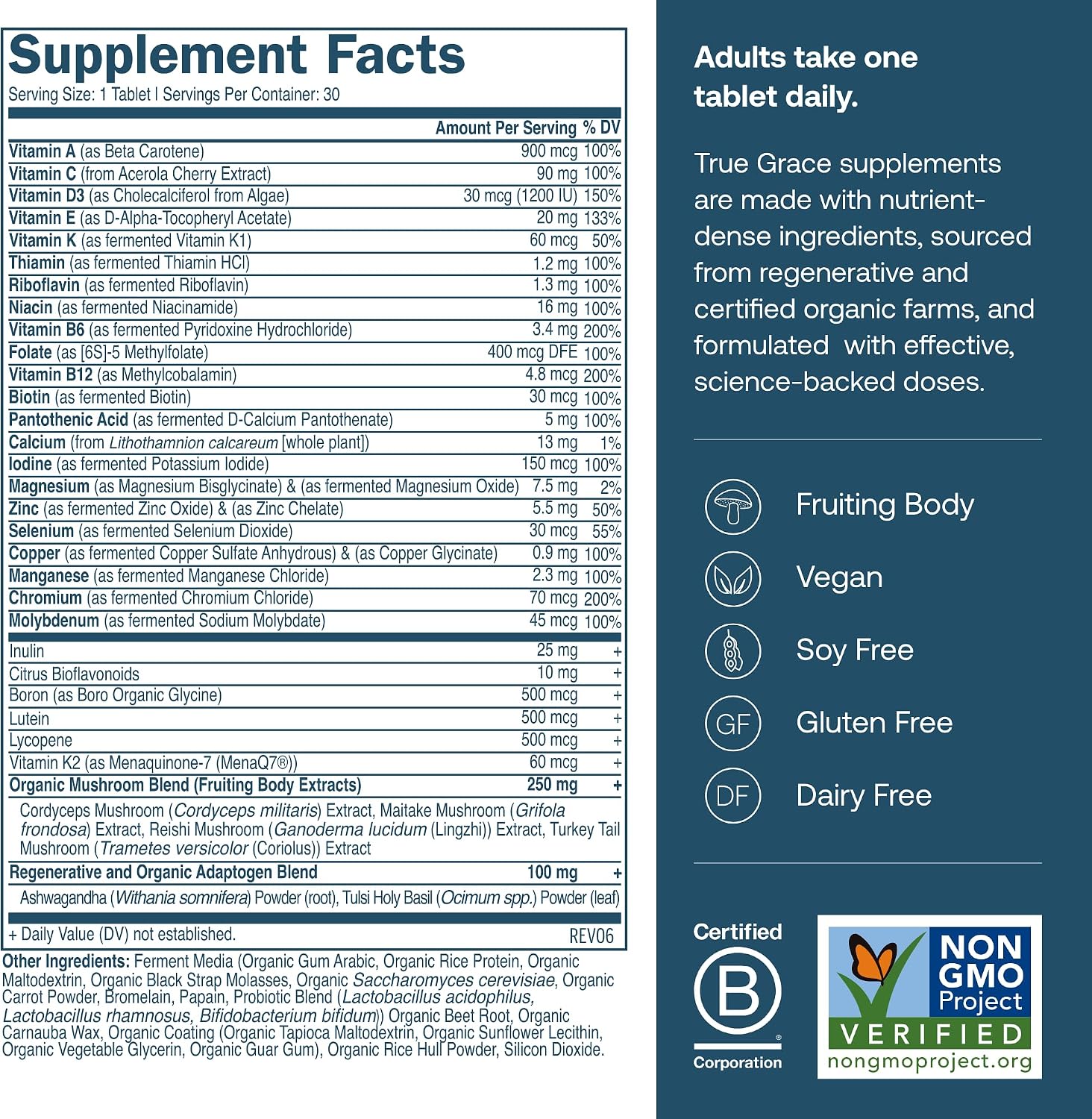 True Grace One Daily Multivitamínico para Hombre con Minerales Fermentados