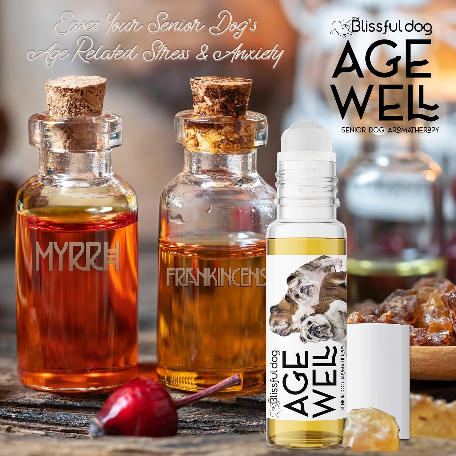 The Blissful Dog Bulldog Age Well Roll-On de Aromaterapia – Envejecimiento Tranquilo para Perros