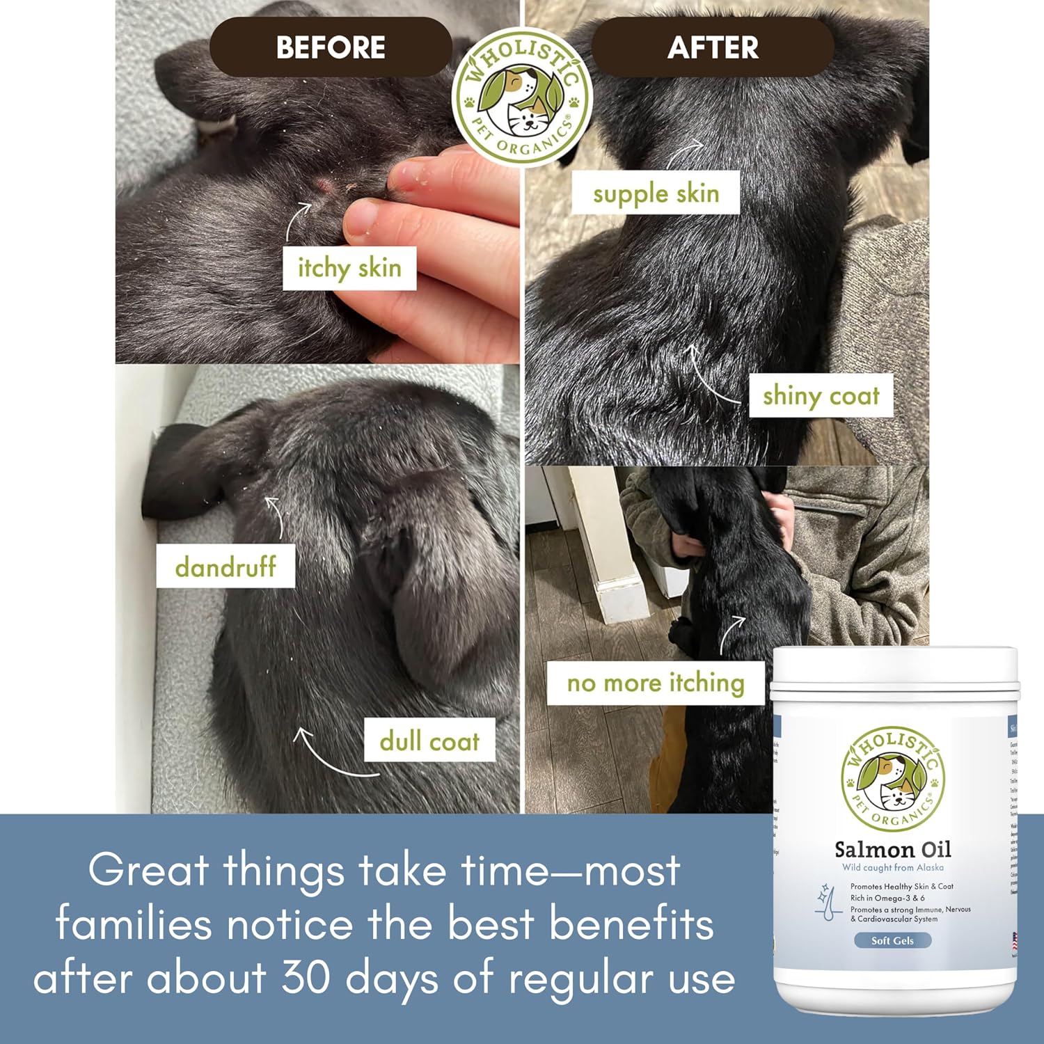 Aceite de Salmón Salvaje de Alaska para Perros - Omega 3 con EPA y DHA para la Piel, el Pelaje, el Corazón y el Sistema Nervioso (100 Cápsulas)