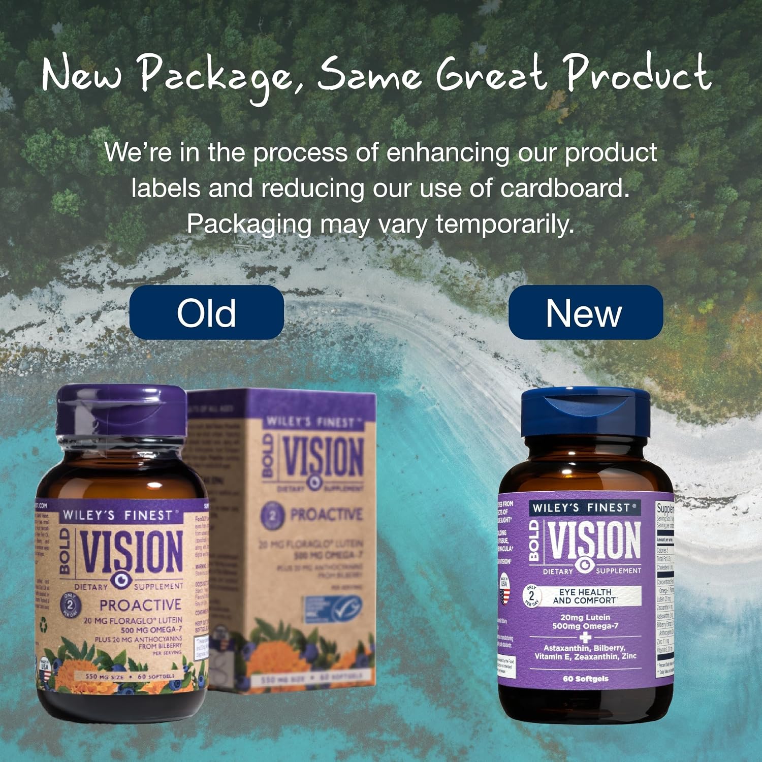 Wiley's Finest Wild Alaskan Fish Oil Bold Vision - Suplemento de Omega-7, Luteína y Zeaxantina para la Salud Visual - 60 Cápsulas Blandas
