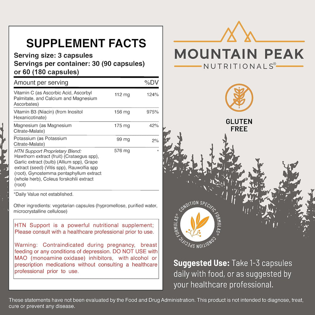 Mountain Peak Nutritionals HTN Support - Suplemento para la salud del corazón y circulación (90 cápsulas)
