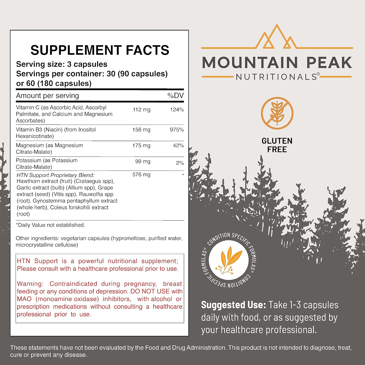 Mountain Peak Nutritionals HTN Support - Suplemento para la salud del corazón y circulación (90 cápsulas)