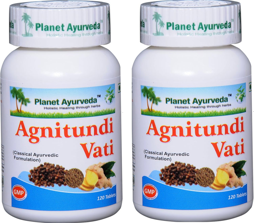 Planet Ayurveda Agnitundi Vati – Comprimidos Herbales, 500 mg, 2 Frascos de 120 Comprimidos
