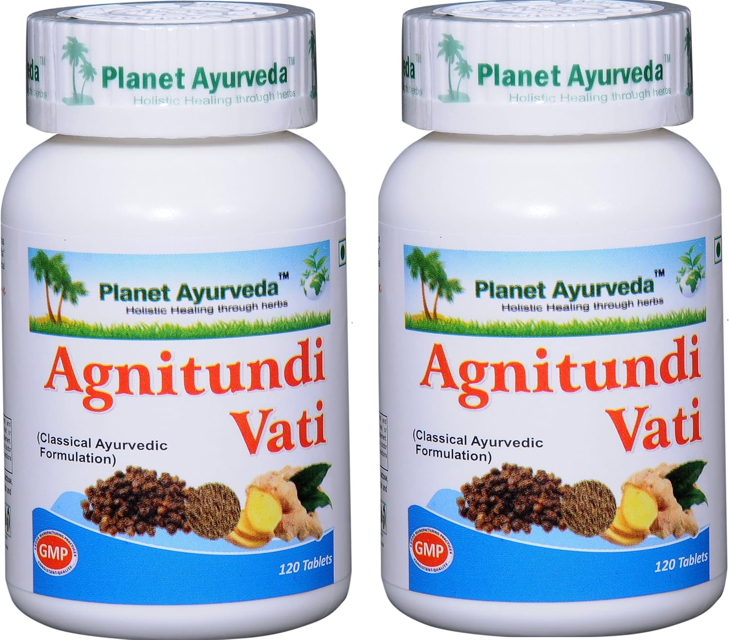 Planet Ayurveda Agnitundi Vati – Comprimidos Herbales, 500 mg, 2 Frascos de 120 Comprimidos