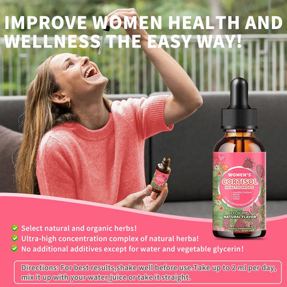 Hudetex Cortisol Supplements for Women Liquid Drops - With Ashwagandha, L-theanine, Phosphatidylserine, Rhodiola Rosea, Plus Black Pepper, Vegan, Natural Flavor, 2 Fl Oz (60 ml)