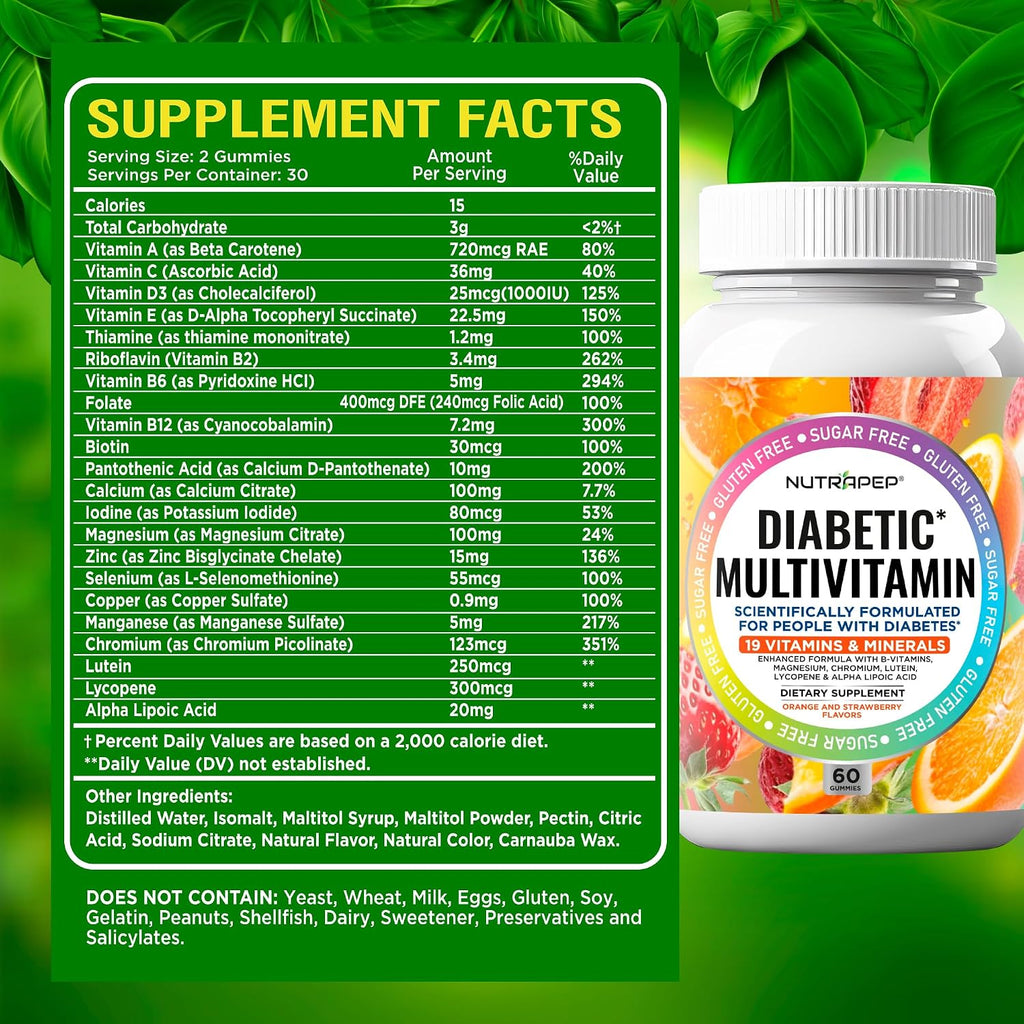 NutraPep Premium Multivitamínico para Diabéticos - Gominolas sin Azúcar y Sin Gluten