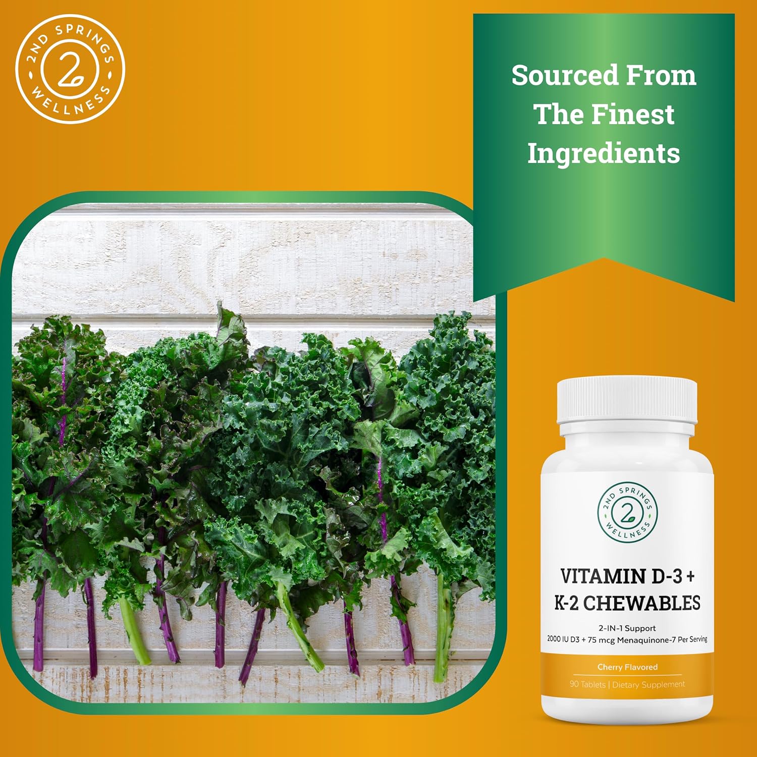 Vitamina D3 + K2 Masticables Sabor Cereza | 2000 UI Vitamina D, MK7 K2 (Menaquinona-7), Comprimidos para Adultos y Niños