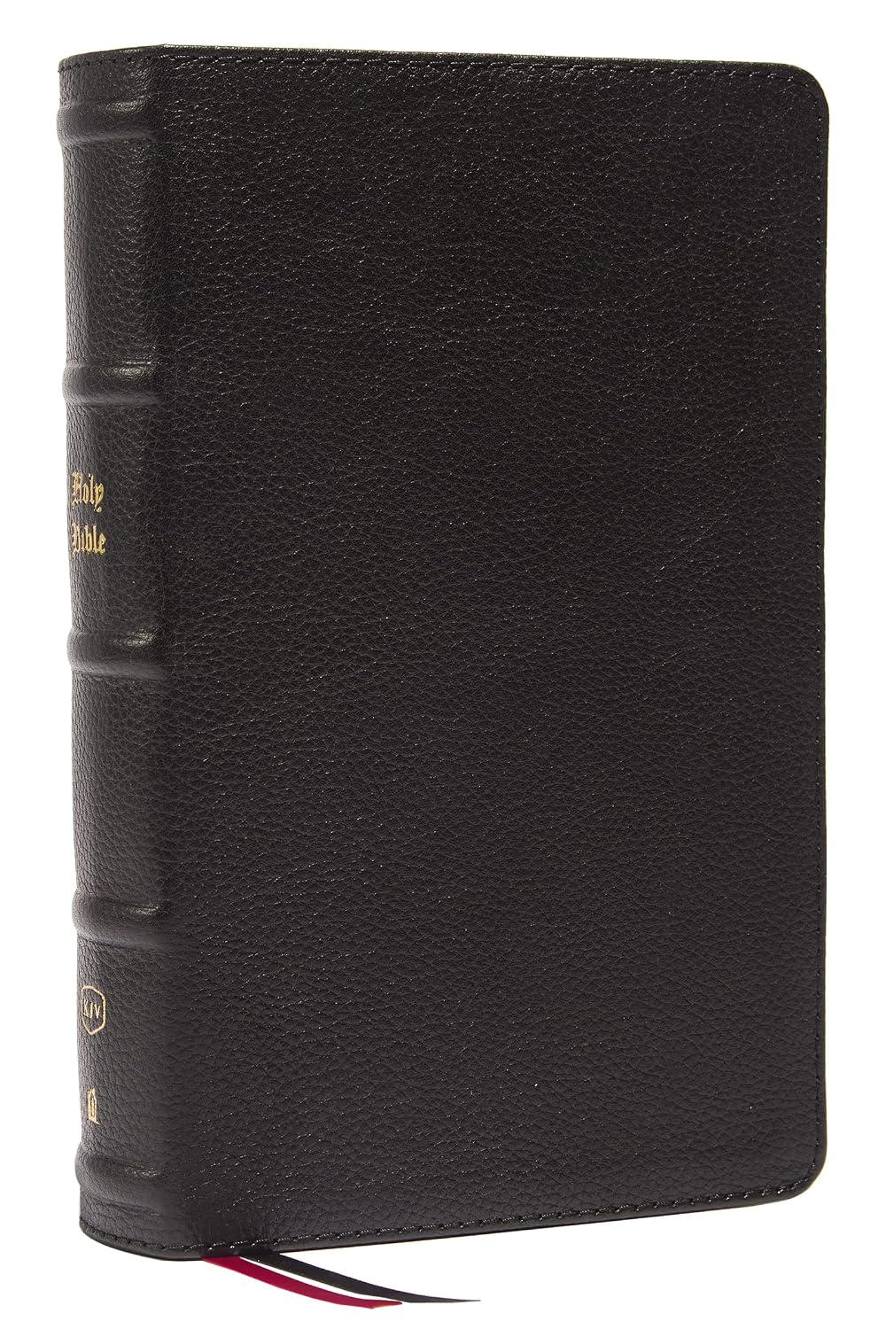 Biblia KJV Letra Grande - Una Columna - Piel Genuina Negra - Tamaño Personal - Letra Roja - Índice con Pestañas - 43,000 Referencias Cruzadas