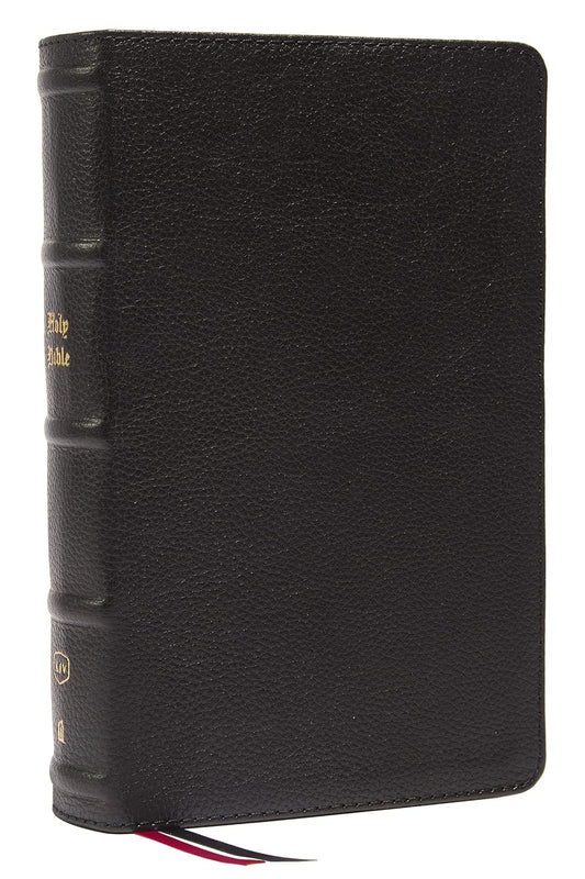 Biblia KJV Letra Grande - Una Columna - Cuero Genuino Negro - Tamaño Personal - Letra Roja - Índice con Pestañas - 43,000 Referencias Cruzadas
