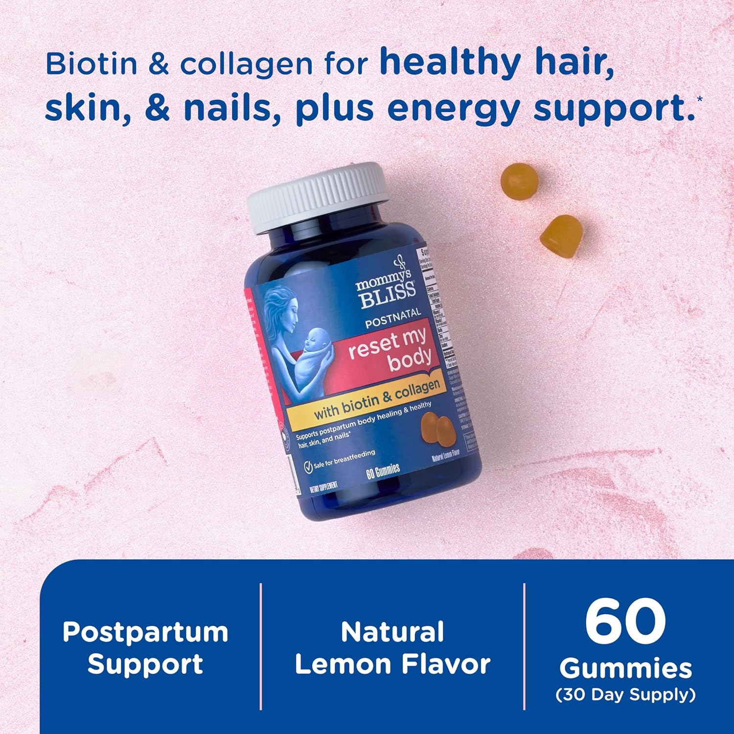 Mommy's Bliss Postnatal Support Gummies with Biotin & Collagen, 60 Gummies (30 Servings)