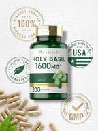 Carlyle Cápsulas de Albahaca Santa (Tulsi) | 200 Unidades | Extracto de Hoja de Tulsi | Suplemento Herbal | No-GMO, Sin Gluten